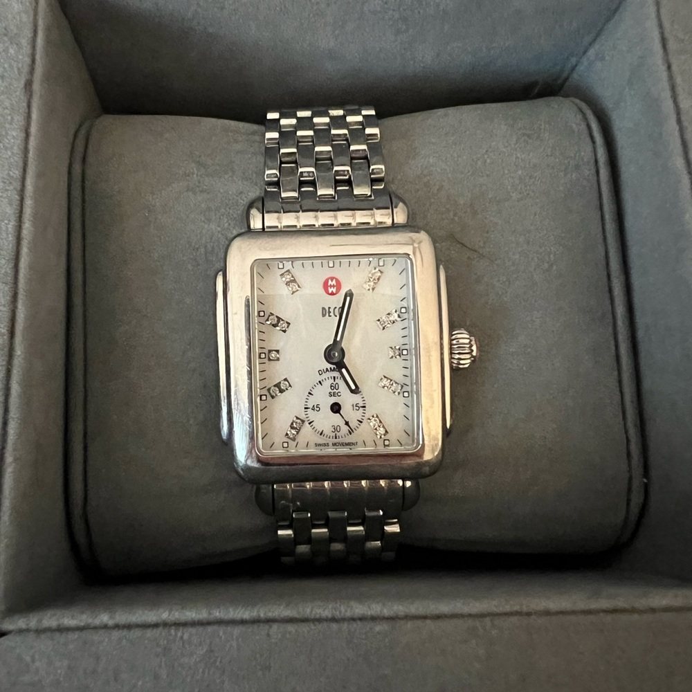 Michele Deco 16 Stainless Steel White Diamond Watch